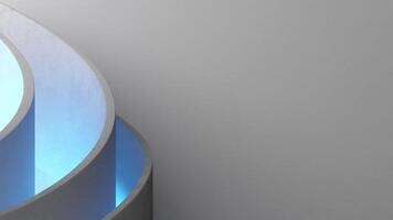 Abstract animated industrial-style concrete background with smooth curved layers. Minimalist design, textured surfaces, blue neon light. Simplicity and modernity. Copy space for text. 3D animation. video