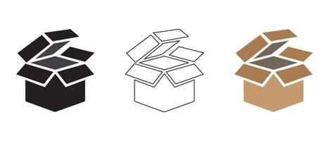 Cardboard box icon set. Cartoon box, Open box, Packaging box isolated. vector