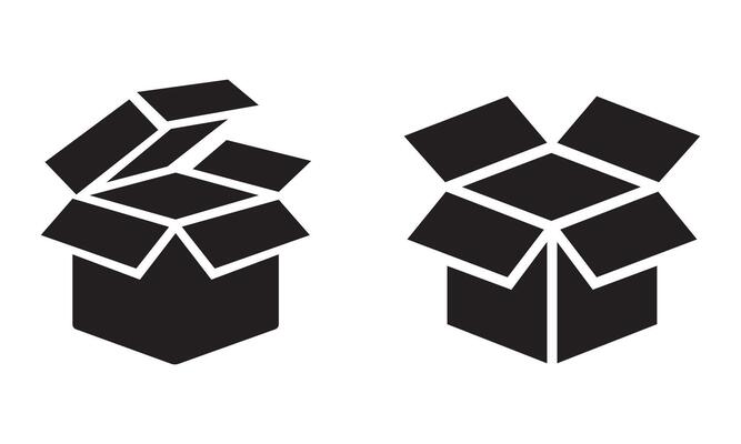 Cardboard box icon set silhouette. Cartoon box, Open box, Packaging box isolated.