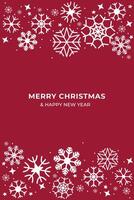 Merry Christmas Card and Happy New Year greeting card with white color Snowflake on red color background vector