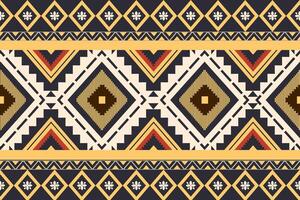 Ethnic boho navajo seamless pattern with gold, brown, yellow in dark background vector