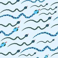 Seamless pattern with blue flat snakes. Isolated on light blue pattern. vector
