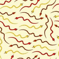 Small Red and Yellow Snake Seamless Pattern Design. Isolated on light yellow background. vector