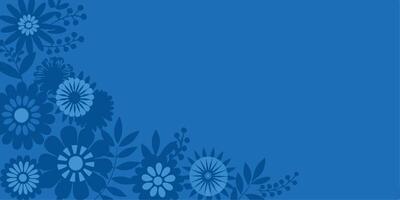 A blue copy space background with flowers and leaves vector
