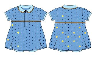 Baby girls dress design front and back view with polka dots vector