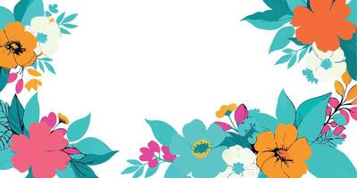 Tropical flowers and leaves on a white background with free space for text vector