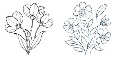 Hand drawn simple flower outline collection vector