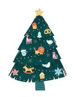 New Year tree decorated with toys vector