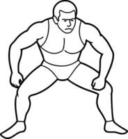 Wrestlers outline athletes in wrestling, dueling, and fighting. Sketch line drawing greco-roman, freestyle, classical wrestling line art illustration design. vector