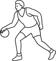 Outline of Basketball Dribbling Action. Basketball Player Dribbling the Ball. Dribble Basketball is in Line Art and is a soccer player. vector