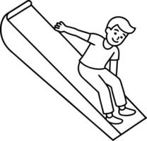 Outdoor Kids sliding line art Playground. Outlined illustration. hand drawing style. Swing, slide, teeter and sandbox in doodle style. Kid drawing of play ground elements. vector