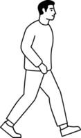 Men walking outline. Man walking in line art drawing style. illustration design. Black linear sketch isolated on white background. vector