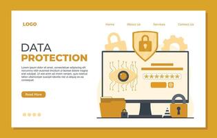 Data protection landing page. Cyber security, data protection, information safety. vector