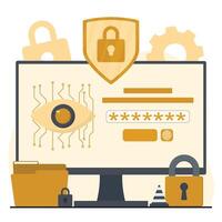 Cyber security concept. Data protection Computer monitor with padlock illustration vector