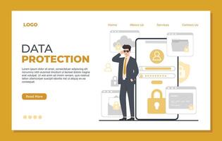 Data protection landing page template Cyber security concept flat illustration vector