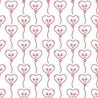 Heart shaped balloons with smiling face Seamless Pattern in trendy minimalism St Valentines Day fond. Isolated illustration Wallpaper Wrapping or web promo banner, posting, blog, tag background vector