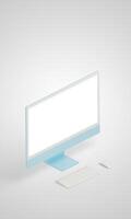 Isometric computer display with an isolated screen, designed for showcasing creative mockups, versatile apps, and clean layouts in a modern context photo