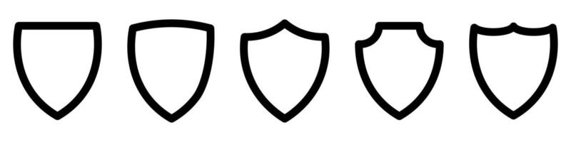 Shields set. Collection of security shield icons with contours and linear signs. vector