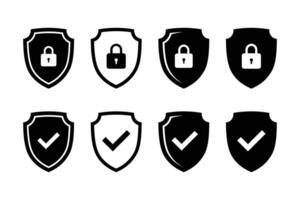 Set of security shield icons. Lock security icon. Security shield symbols with check marks and padlock. Shield security icon, Safety, protection sign vector