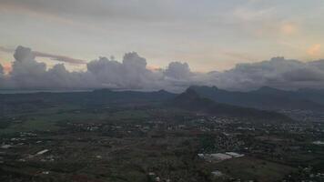 island of Mauritius, view from a drone magnificent clouds and the city at sunset video
