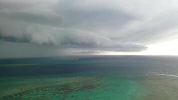 A thunderstorm approaching the coast of the island of Mauritius in the Indian Ocean video