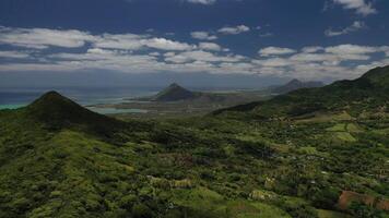 the view from the bird's flight to a small village in the jungle and the Indian ocean, Mauritius video