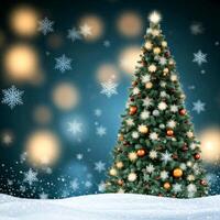 Christmas Background With Snowflakes And Christmas Tree photo
