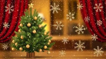 Christmas Background With Snowflakes And Christmas Tree photo