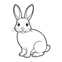 Black and white line drawing of a cute rabbit sitting, with large ears and a friendly expression. vector