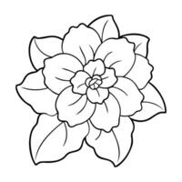 Black and white line art of a begonia flower with intricate petals and leaves vector
