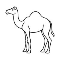 Minimalist black and white illustration of a camel with a single hump, drawn in a simple and clean line art style vector