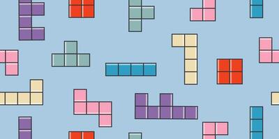 Seamless pattern with colorful block shapes. Retro game horizontal background. vector