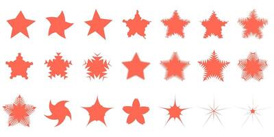 Big set of stars in different shapes. Flat elements for your design. Each isolated on white background. vector
