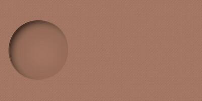 Wood free uncoated paper mocha mousse tone rough textured with 3D circle frame paper cut style graphic illustration have blank space. Blank bond paper chocolate color background with circle hole. vector