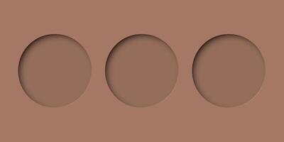 Three of abstract 3 dimension circle frame paper cut on mocha mousse background. vector