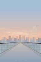Minimalist cityscape with pedestrian bridge across the river have skyscrapers and vanilla sky vertical background graphic illustration. vector