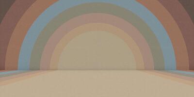 Abstract 1970's style warming brown stripes circle frame perspective view graphic illustration. Pastel circle as a stage retro design. vector