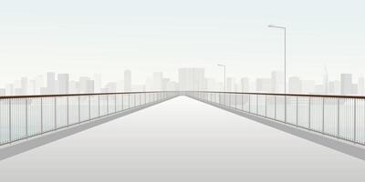 Minimalist cityscape with pedestrian bridge across the river have skycrapers and clear sky background graphic illustration. vector