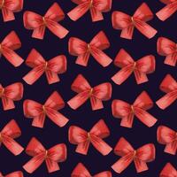 Bright red, pink festive bows hand painted with watercolor. Seamless watercolor pattern with a dark background. Suitable for printing on invitations, cards, for stationery and packaging vector