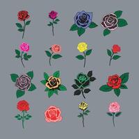 Editable Rose Bundle for Valentine Day, Romantic Floral Graphics, Rose designs in various styles and color. Valentine Day card icons. vector