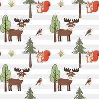 Cute animals pattern. Woodland patterns. Seamless pattern with elk, squirrel. Forest wildlife backgrounds. vector