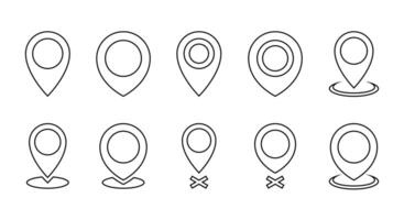 Location map pin outline icon set. Place marker line sign symbol vector