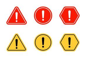 Alert warning sign, caution icon set collection in flat design vector