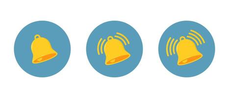 Ringing bell flat icon on circle background. Notification reminder, notice sign symbol vector