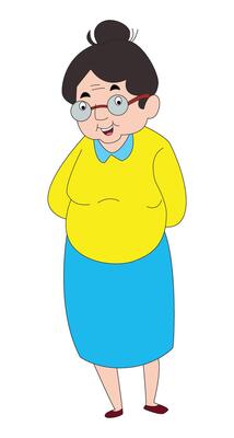 A cartoon drawing of a woman with glasses on her
