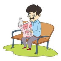 Young man reading news paper in the park character vector