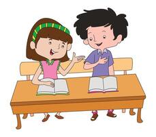 Two students talking in class cartoon vecto vector