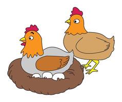 A chicken sits in a nest with eggs vector
