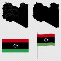 Set of maps, flag and flagpole of Libya. illustration. vector