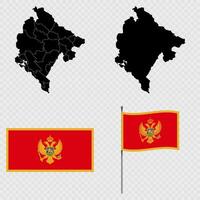 Set of maps, flag and flagpole of Montenegro. illustration. vector